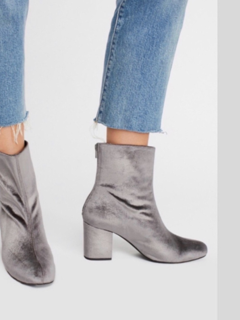 FREE PEOPLE Cecil Ankle Boots Lux Velvet Block Heel Sz 38